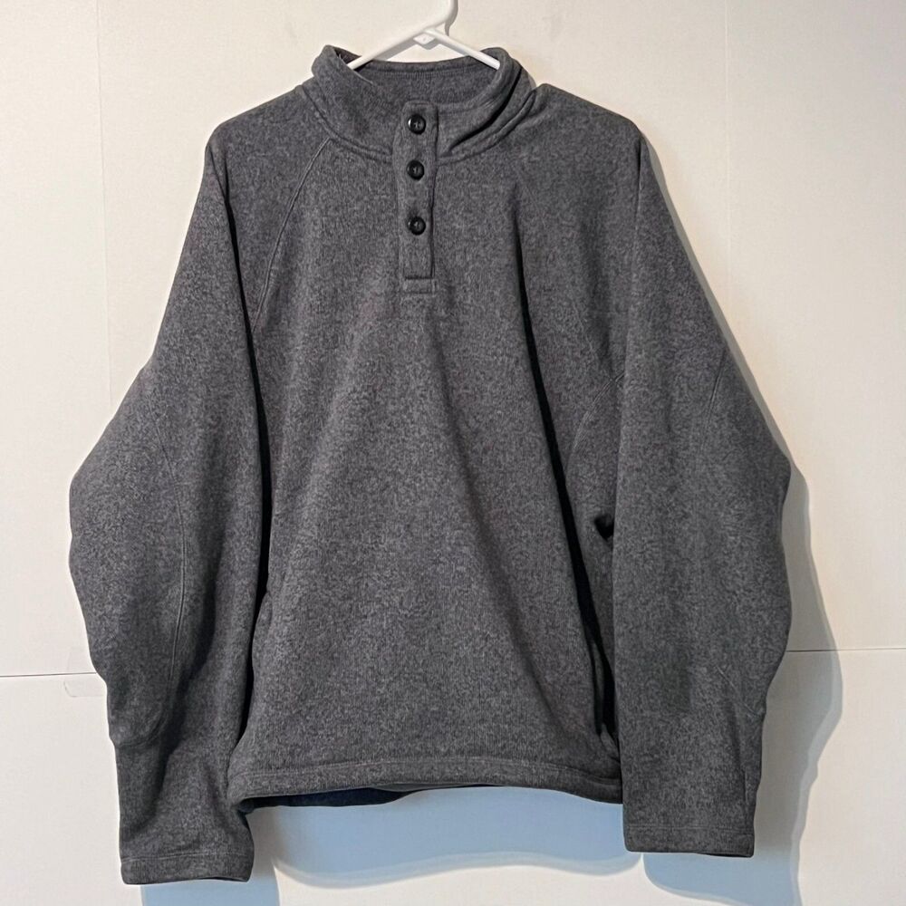 Cabelas Mens Henley Sweater Jumper Size XL Heather Grey Embroidered Zip Pockets
